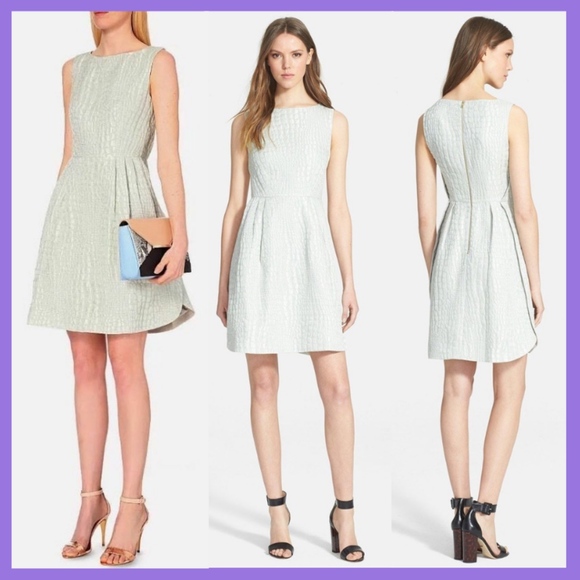 NEW Ted Baker London 'Kaleen' Textured Fit & Flare Dress Green/Grey [SZ‎ 3 ] - Picture 2 of 9